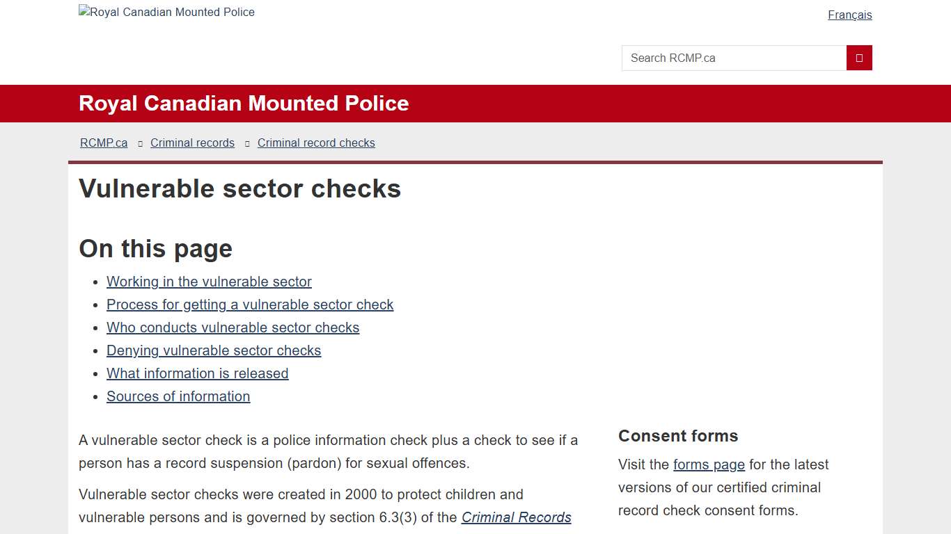 Vulnerable sector checks | Royal Canadian Mounted Police